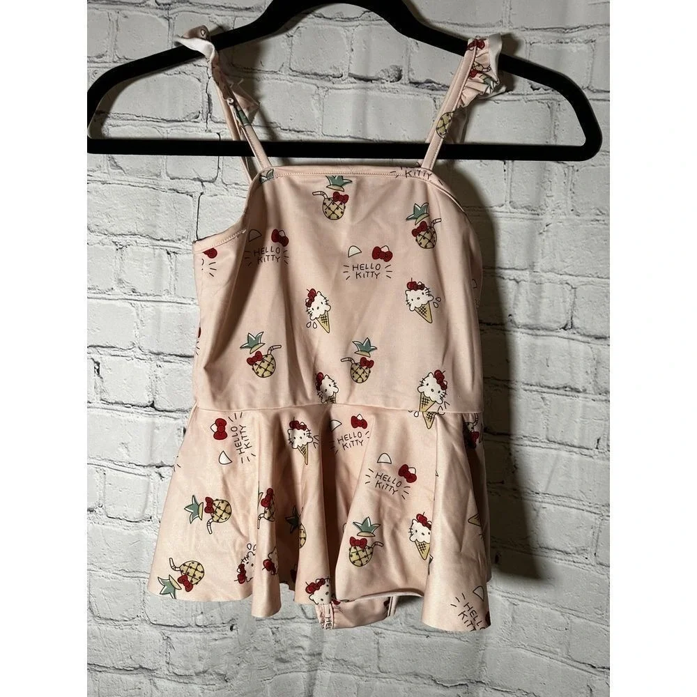 Hello Kitty Girls Pink Peplum One Piece Swimsuit Ice Cream Pineapple Print 17